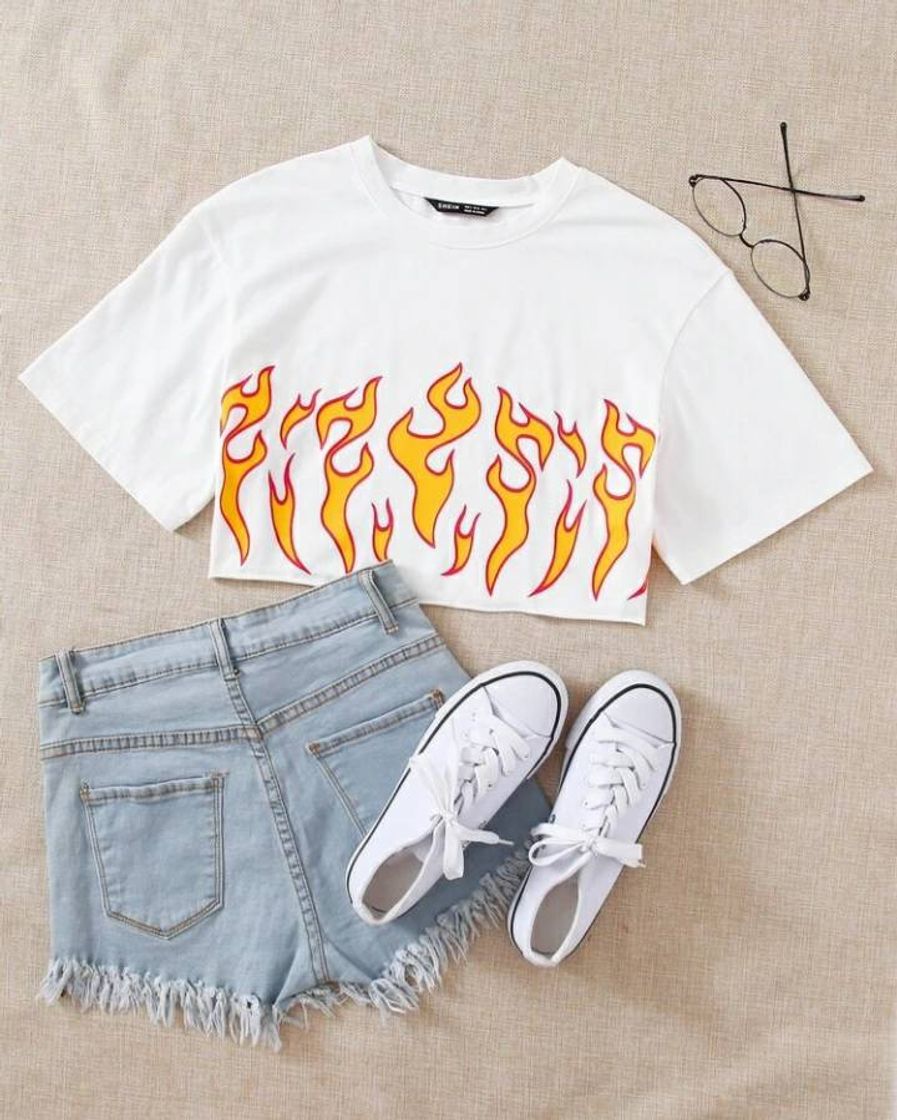 Fashion Fire Print Crop Top