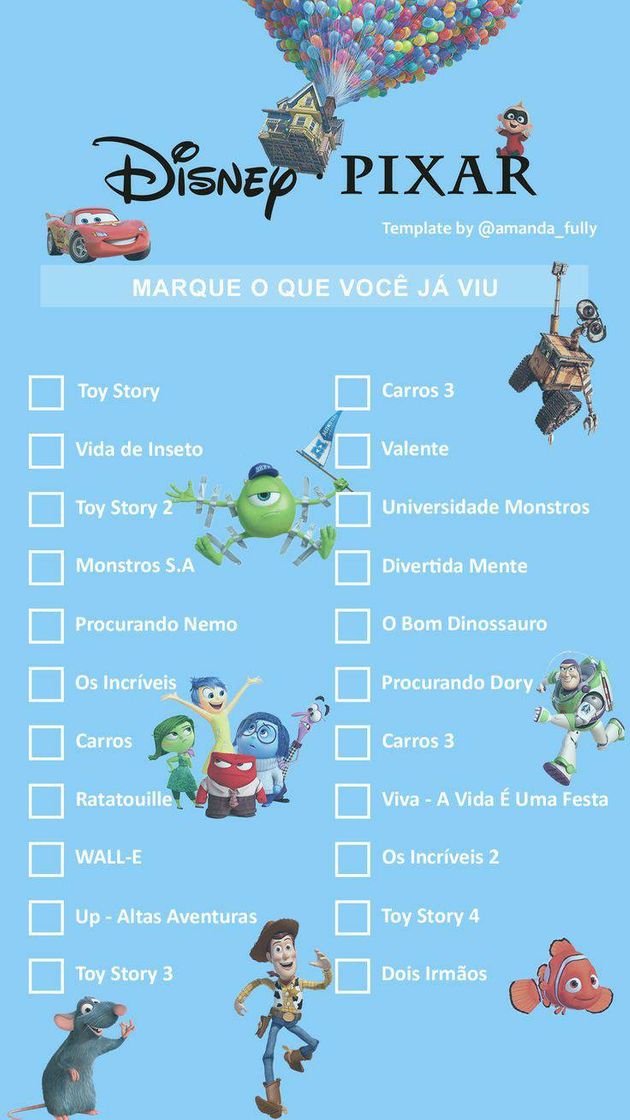 Fashion template "filmes Disney pixar"