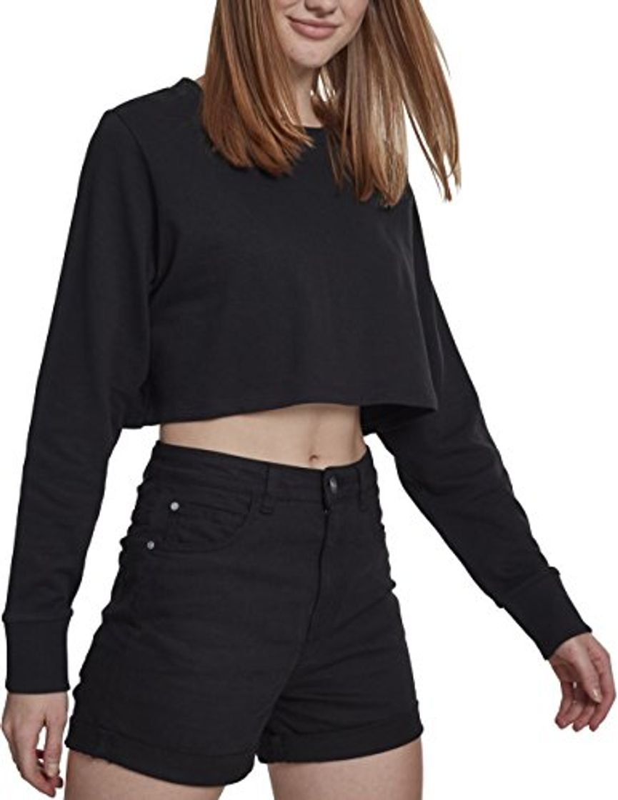 Social Urban Classics Ladies Terry Cropped Crew Suter Pulver, Negro