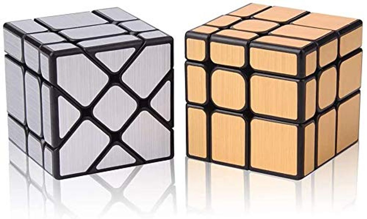 Product Roxenda Set Pack de 2 Espejo Dorado S Plata Espejo de Viento Irregular Speedcubing 3 x 3 x 3 Velocidad Cubo Twisty Box Puzzle