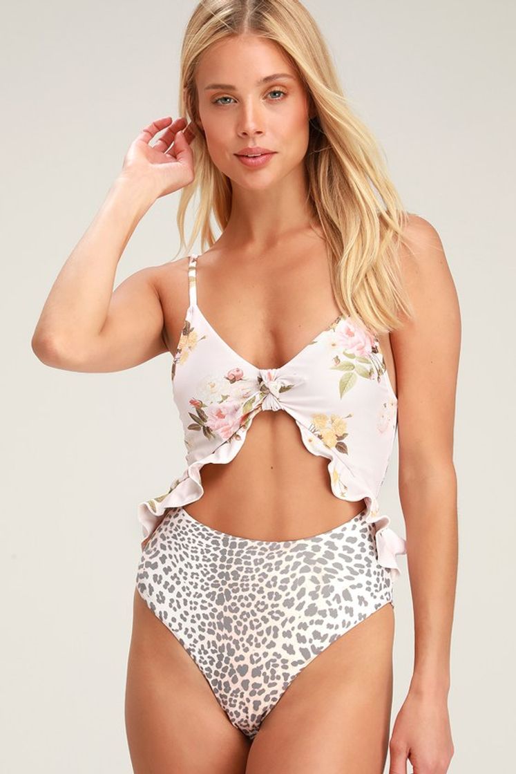 Fashion Floral print cut-out swimsuit