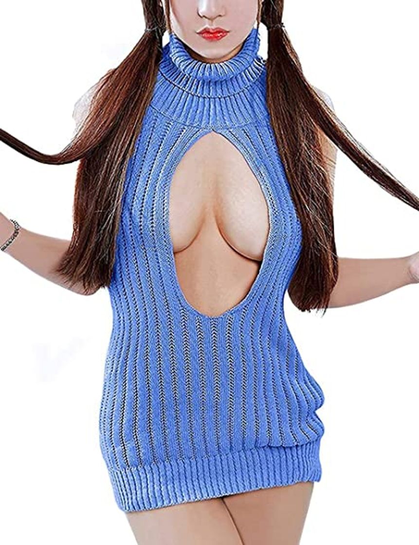 Product YUANMO Suéter de Cuello Alto sin Mangas Estilo japonés Cuello Alto suéter