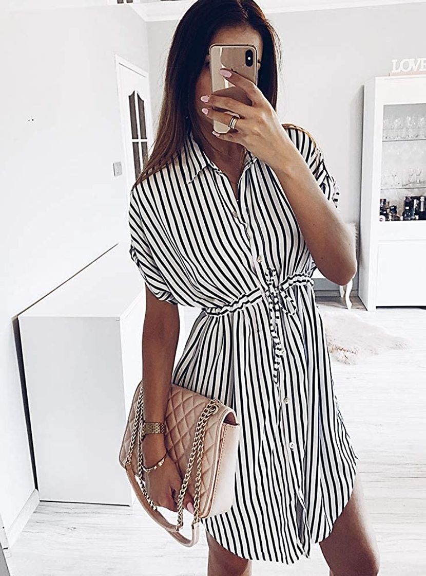 Fashion Frantered Stripe Dresses Drawstring  B088F9HWYG amazon