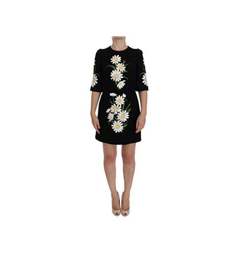 Dolce & Gabbana Vestido elástico de lana con estampado de manzanilla negra