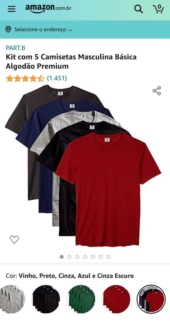 Fashion Kit 5 camisetas masculina básica algodão Premium por 119,90 