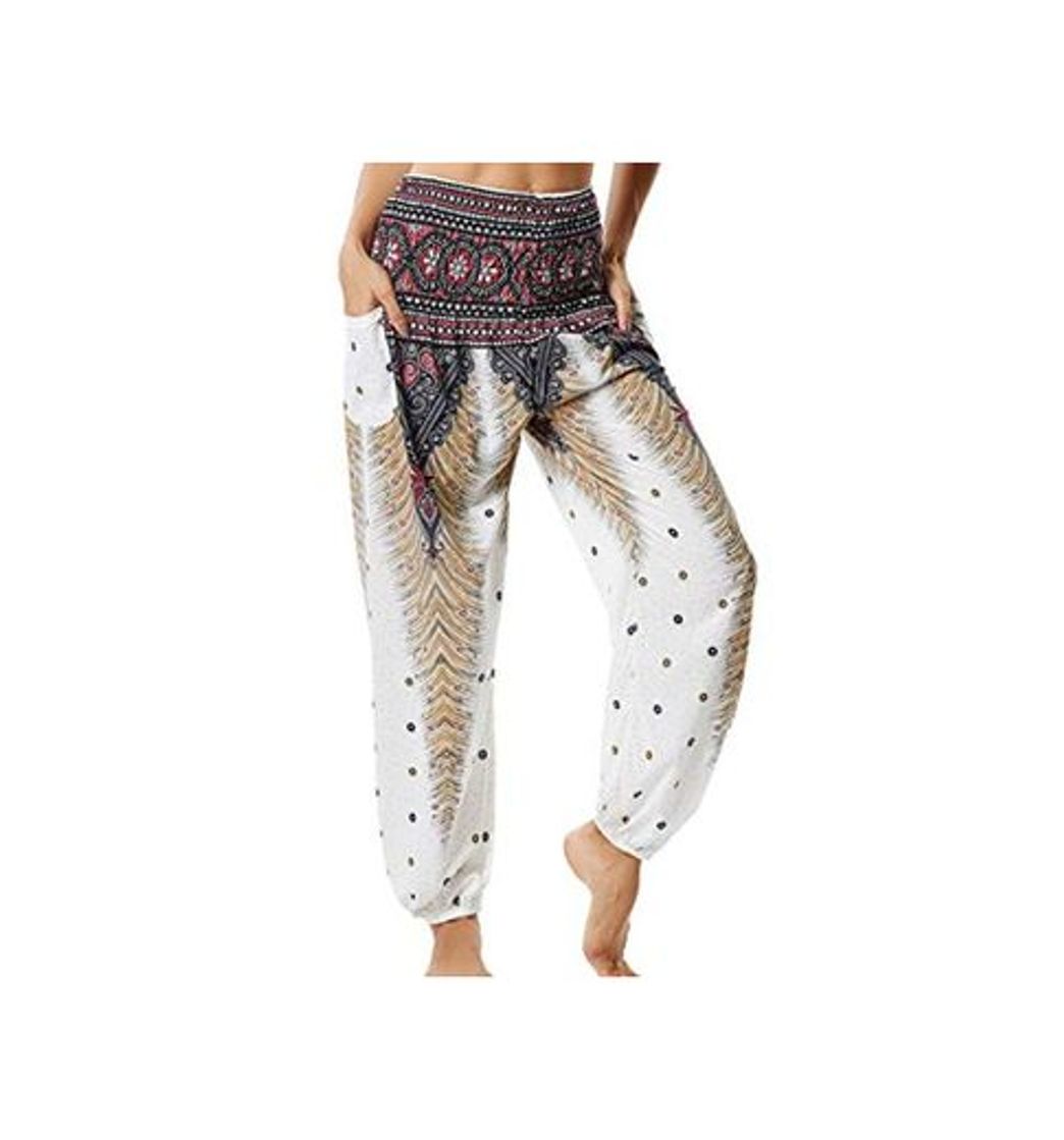 Moda Pantalones de Yoga Mujer Harem Boho del Lazo del Pavo Real Flaral