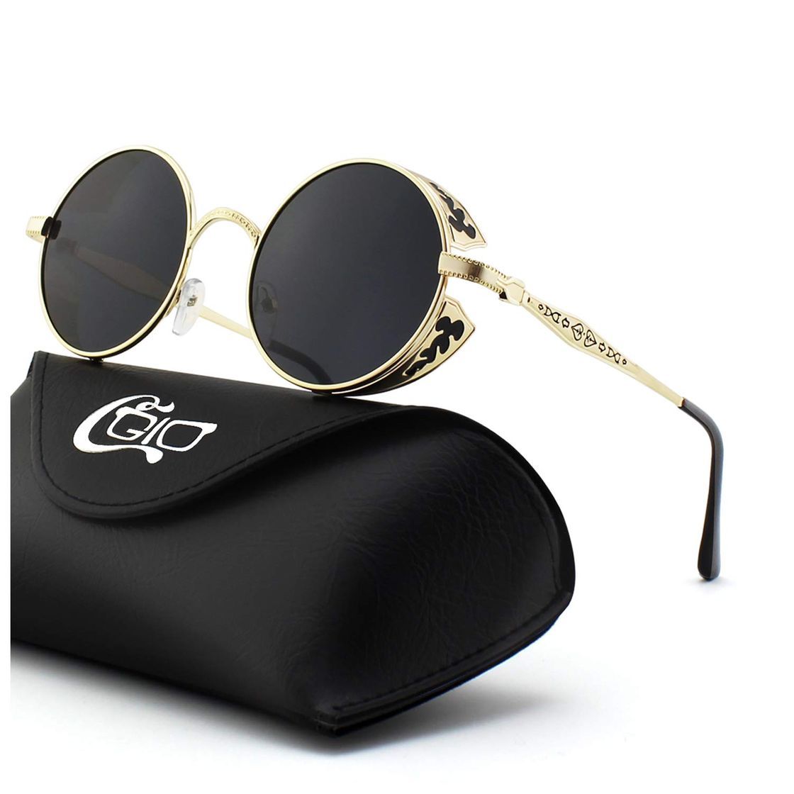 Fashion CGID E72 Steampunk estilo retro inspirado círculo metálico redondo gafas de sol