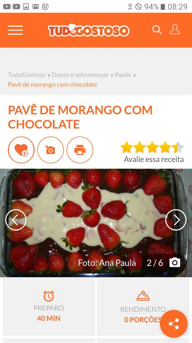 Moda Pave com morango e chocolate