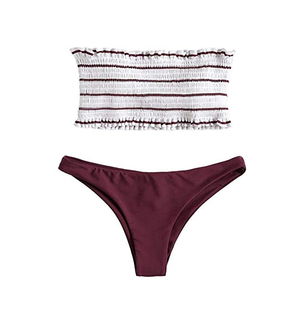 Social JFan Mujer Bikini Bandeau de Rayas Bralette Traje de Baño de Tubo