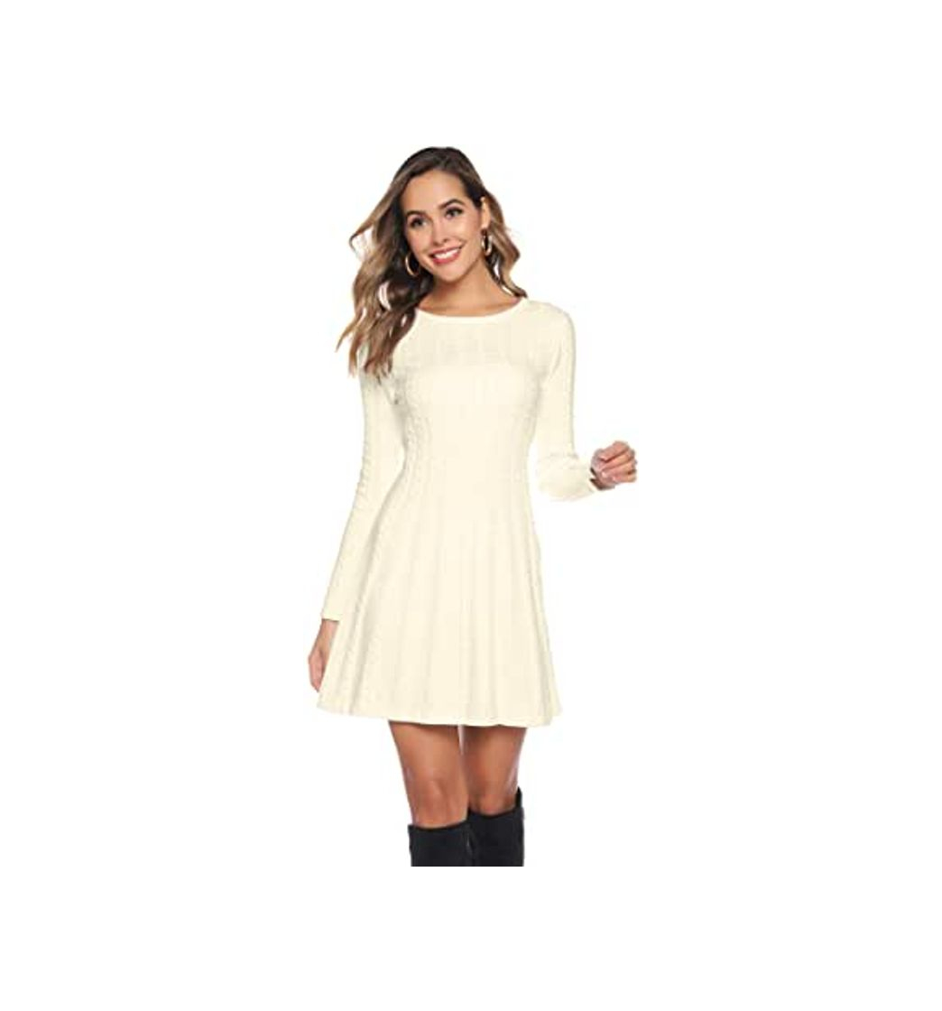 Fashion Hawiton Vestido de Punto para Mujer Vestido de Suéter de Cuello Alto de Manga Larga Dobladillo Estampado Vestido de Invierno