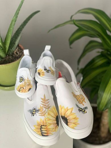 Sunflower and Bees Slip Ons