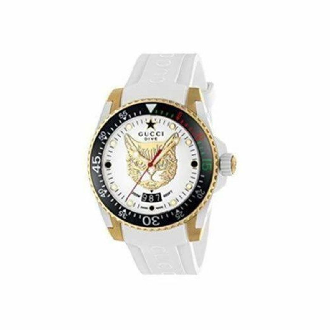 Fashion Gucci Reloj de Buceo cauuciu Carcasa Blanca con pvd con Oro Amarillo