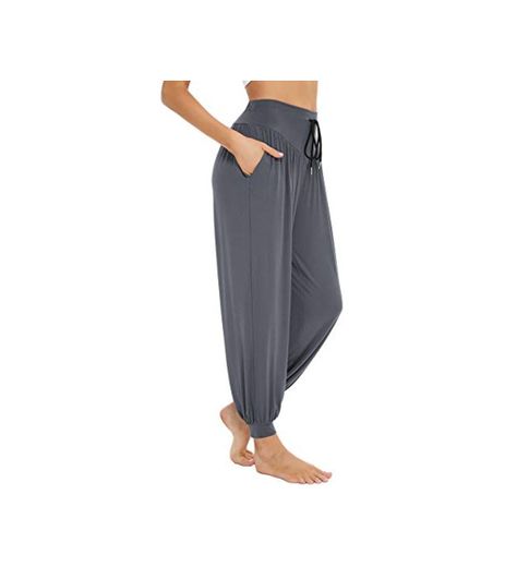 Sykooria Pantalones Deportivos para Mujer de Algodón Pantalones de Yoga con Bolsillos Pantalón de Harem Cintura Alta Pilates Baile Jogger Ropa de Casa