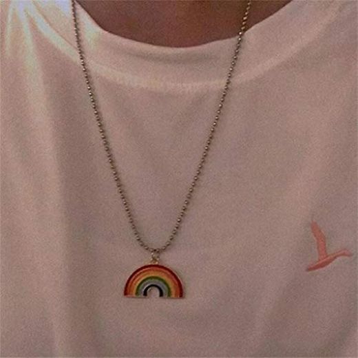 X Collar Cute Colorful Rainbow Pendant Stainless Steel Necklace Long Chain Sweetheart For Women Man Girl Aesthetic Jewelry