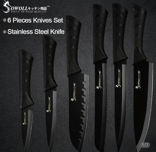 R$ 85,10  76%OFF | Sowoll aço inoxidável facas de cozinha 6 