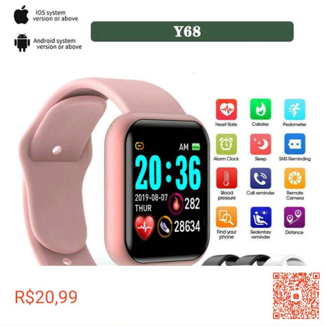 Moda Confira Y68/D20/GM20/fitpro Smart Watch Y68 À Prova D 'Água 