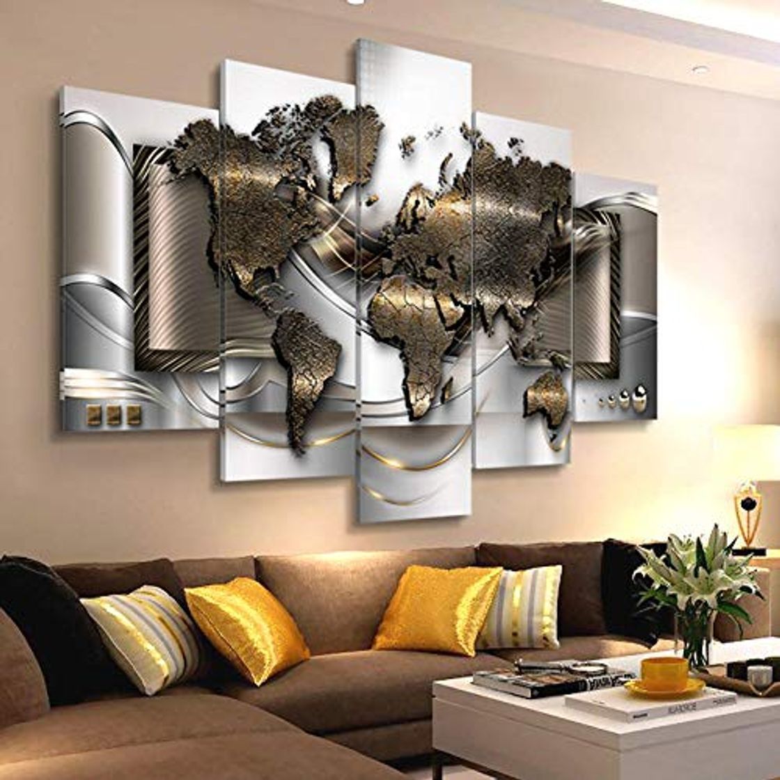 Product OGCBH 5 Pezzi Quadri Murali Mapa Del Mundo Cinco Pinturas Consecutivascinco Consecutivos Abstracto Moderno Decoración Del Pintura De La Lona Pintura Al Óleo Pintura Al Óleo Pinturas Murale 150x100cm