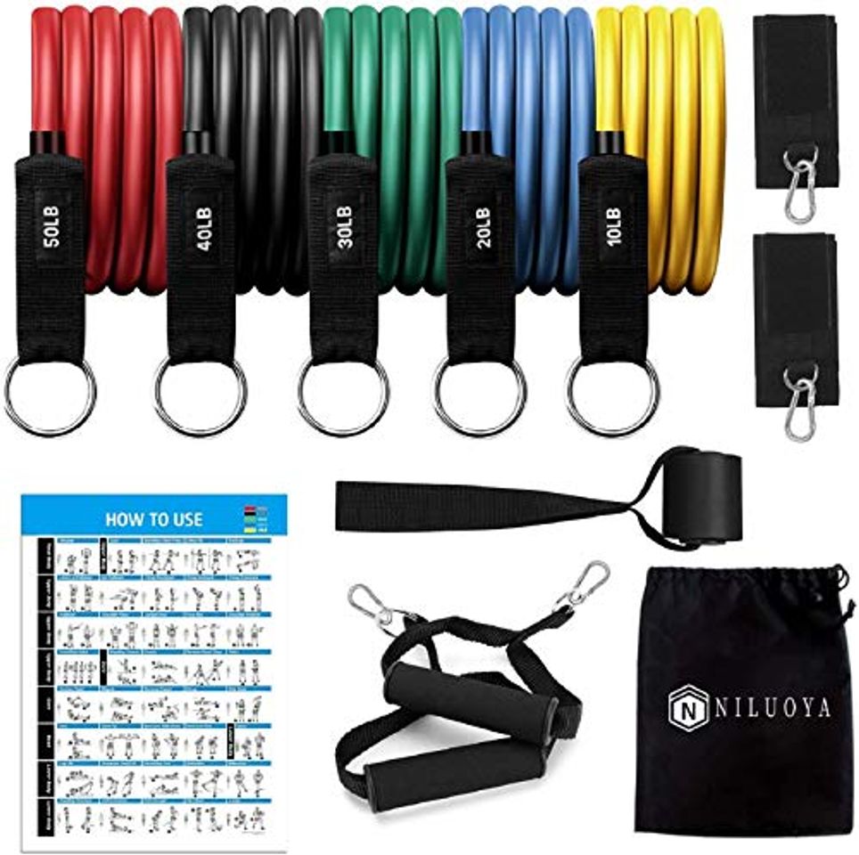 Niluoya Cuerdas Gomas Elasticas Fitness, 12 PCS - 5 Tubos Látex Bandas