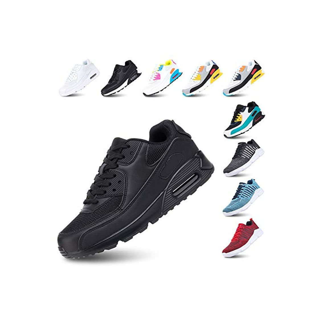 Social Zapatillas de Running para Hombre Mujer Ligero Correr Air Atléticos Sneakers Comodos Fitness Deportes Calzado Negro 39