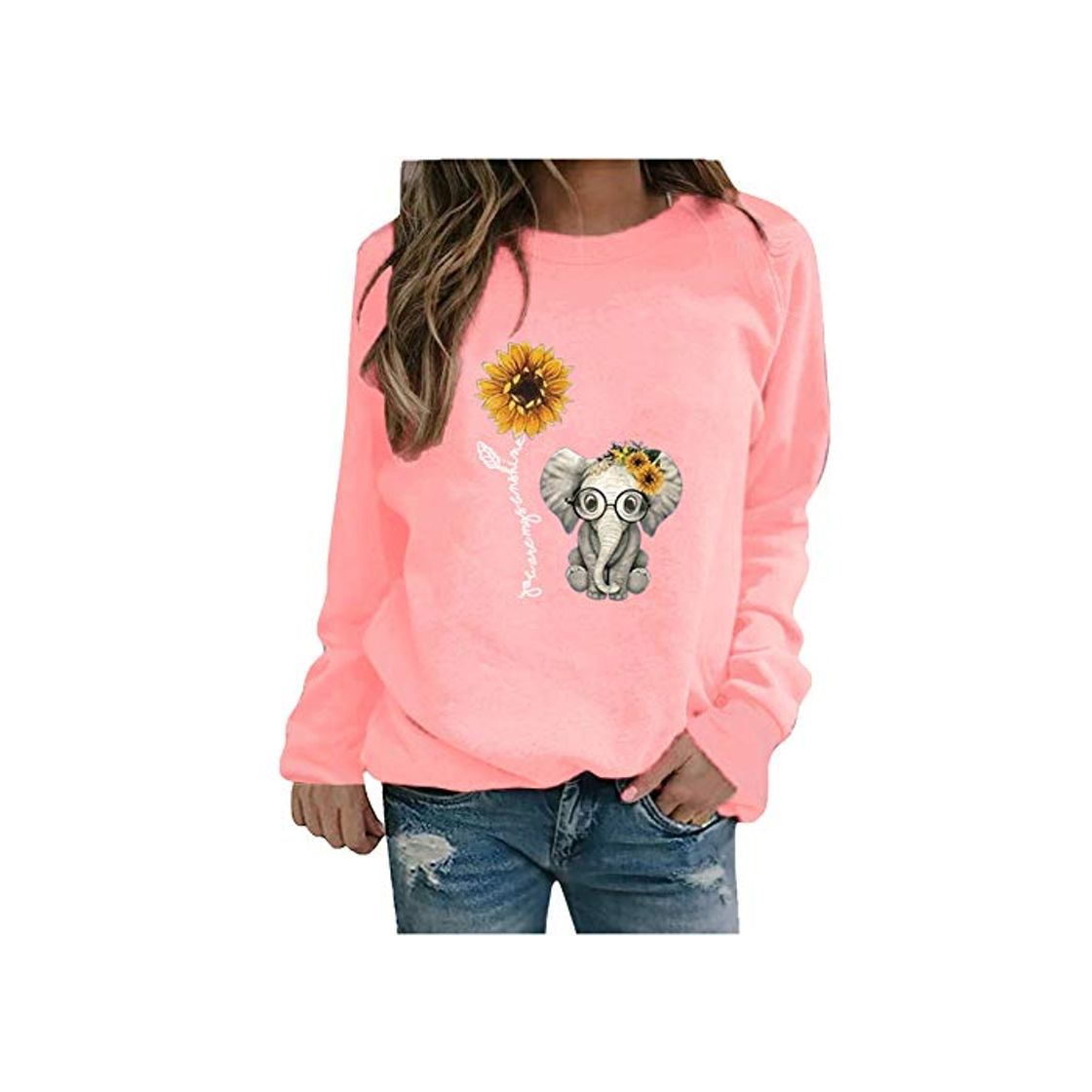 Fashion Sudaderas Tops Casuales Damas Invierno para Mujer con Estampado de Girasol con Cuello rendondo Sudadera Blusa Camiseta Suéter 8 Colores YANFANGXXXLPink