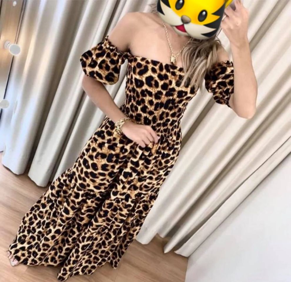 Moda Vestido Longo Viscose Lastex Onça 🐯