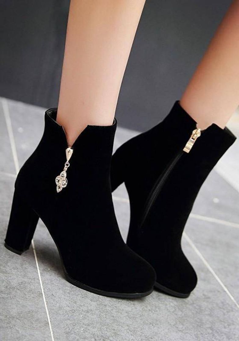 Moda Black round toe chunky zipper casual ankle boots 