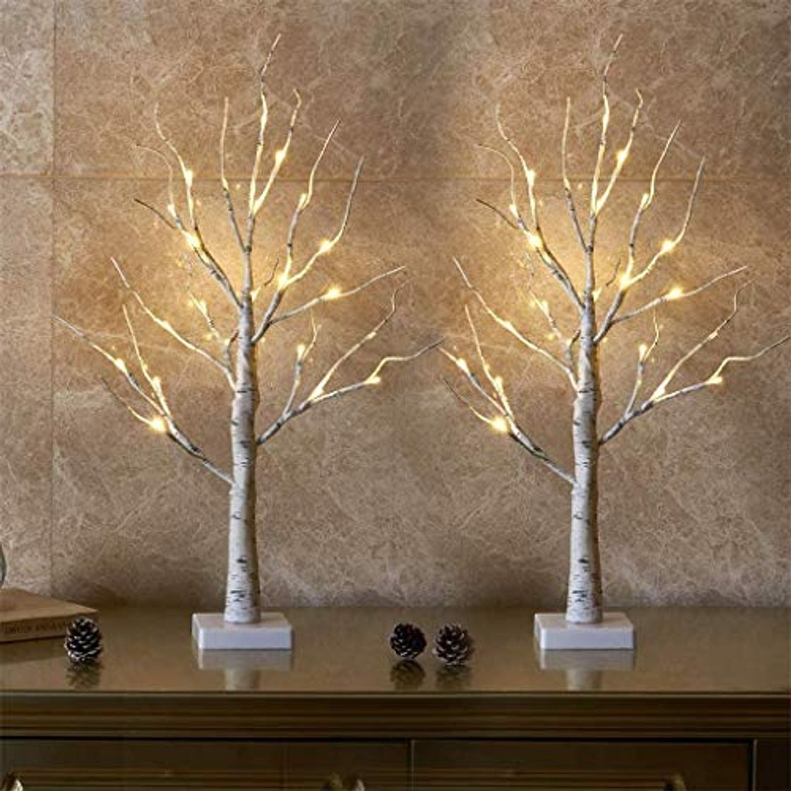 Home EAMBRITE Juego de 2 Árbol de Luz LED 60cm Abedul 24LT Luz