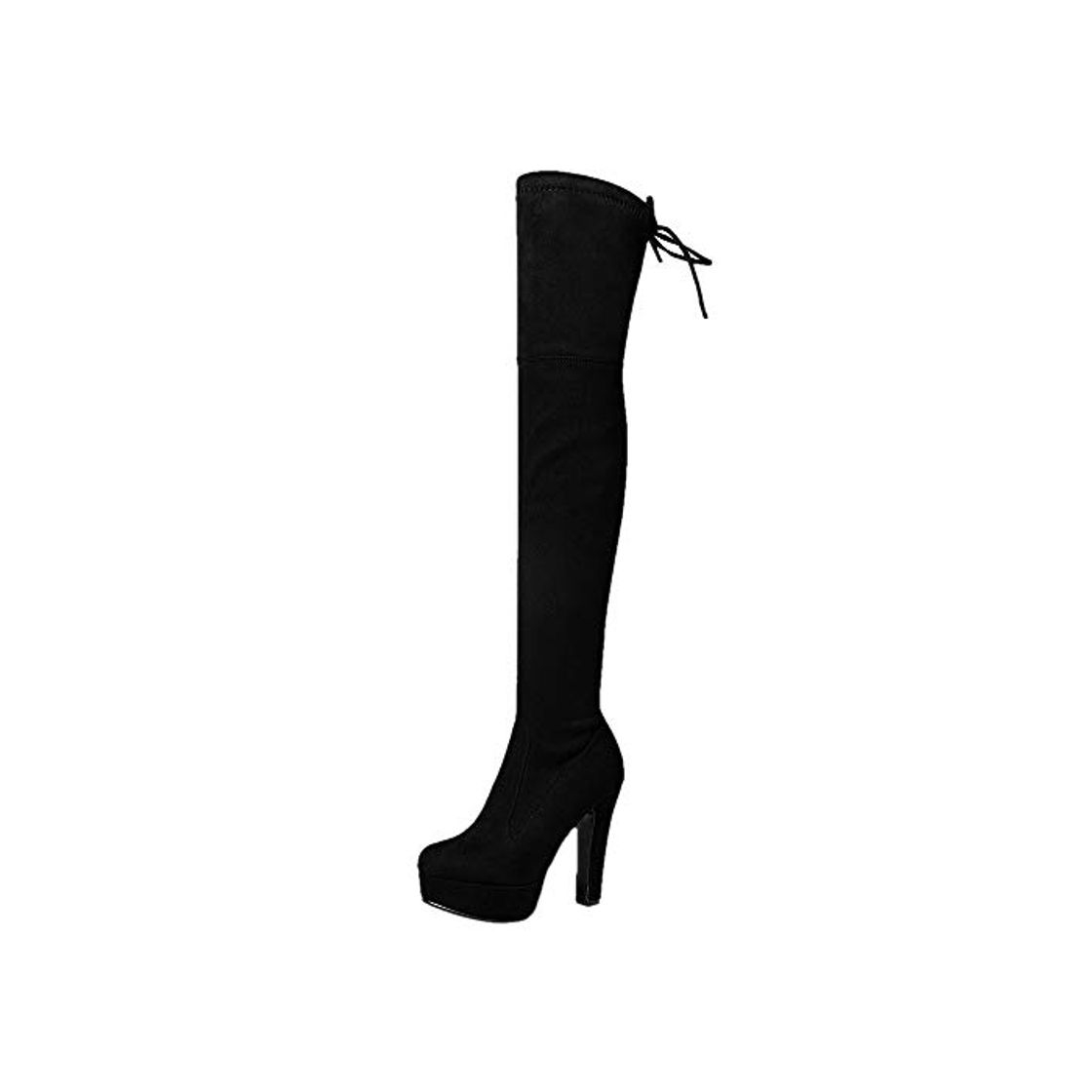 Fashion ELEEMEE Mujer Moda Tacón Ancho Botas Stretch Plataforma Sin Cordones Over Knee Botas Black Talla 39 Asiática