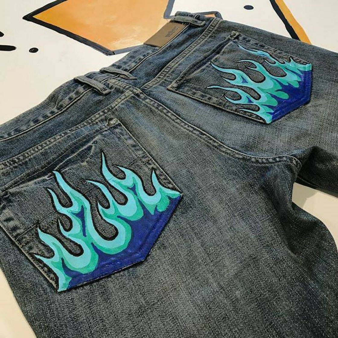 Fashion blue flame jeans