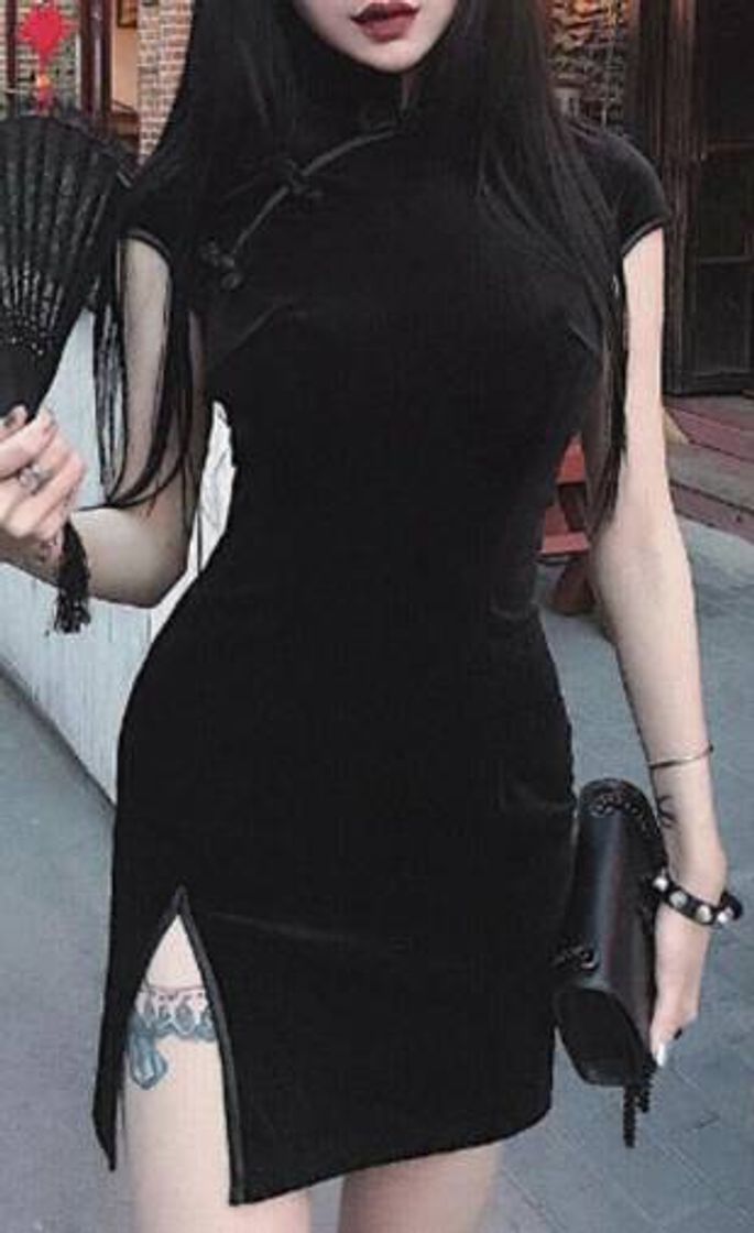 Social Vestido chinês feminino preto 