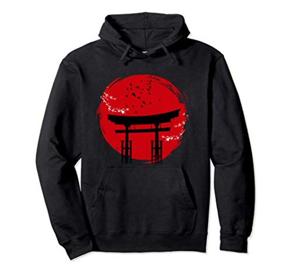 Fashion Estética japonesa Templo Rojo del Sol Gráfico Zen Yoga Sudadera con Capucha