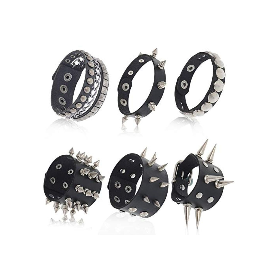 Fashion falllea 6 Piezas Unisex Black Metal Spike Remaches Punk Pulsera Lederremaches Pulsera Manschette para señores señoras Rock Vintage Gothic Style Adult