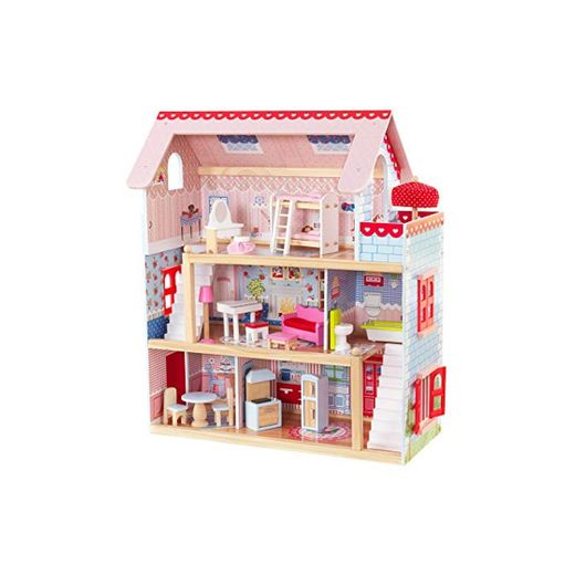 KidKraft-Chelsea Casa madera con muebles y accesorios incluidos, 3 pisos, para muñecas