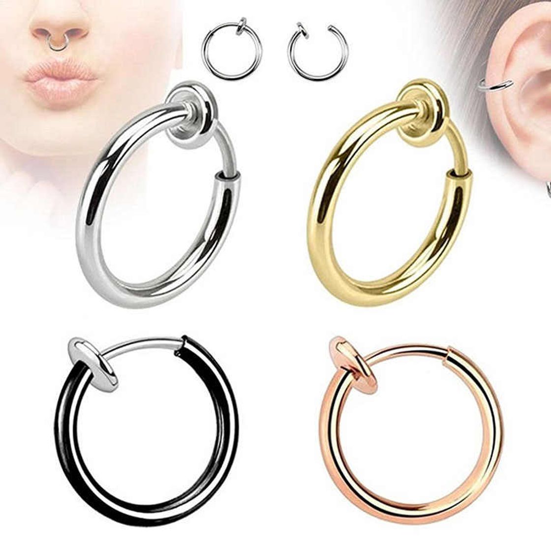 Lugar 4 Pares Aretes de Aro de Acero Inoxidable Nariz Anillos de Labios