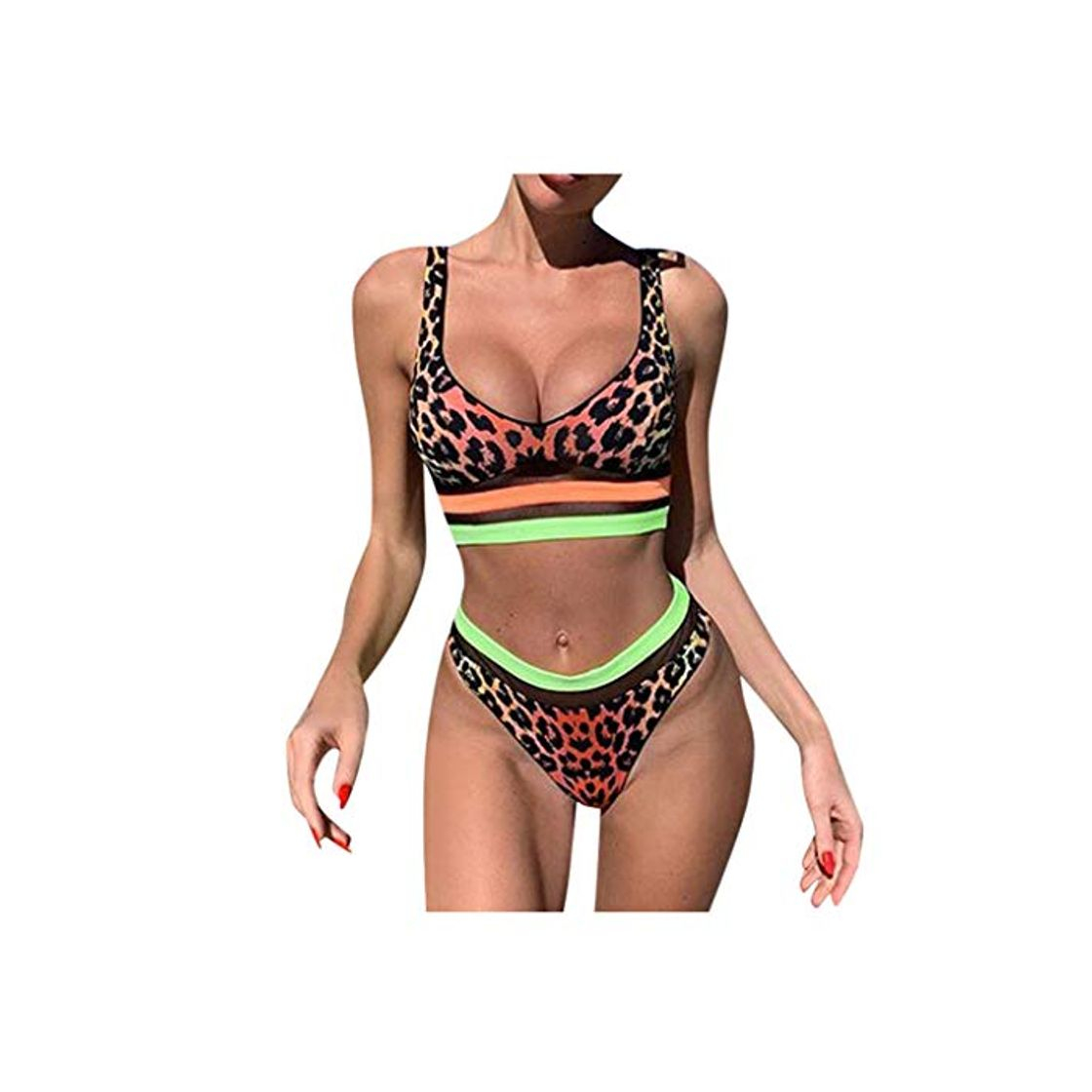 Moda LANSKIRT Traje de Baño Mujer Tallas Grande Sexy Bikinis Leopardo Patchwork a Rayas Patchwork Bañadores Cintura Alta Ropa de Playa Verano Biquini Vikinis Elasticos Trikini Modernas