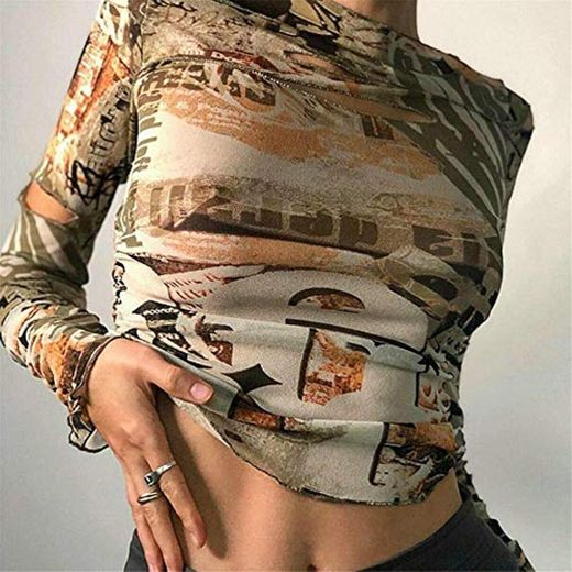Camiseta sexy de malla para mujer de los años 90