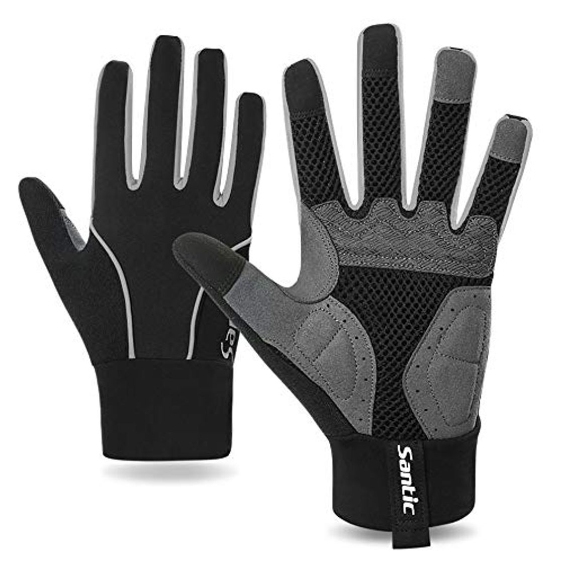 Producto Santic Guantes Ciclismo Guantes de Pantalla Táctil Todos los Dedos Acolchado Antideslizantes y Amortiguadores Invierno Térmico MTB Gris