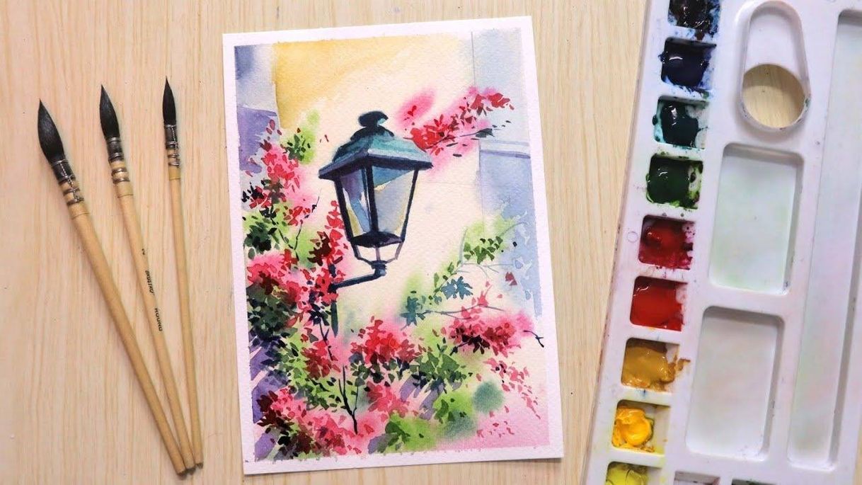 Fashion Watercolor painting for beginners beautiful flower and Lamp