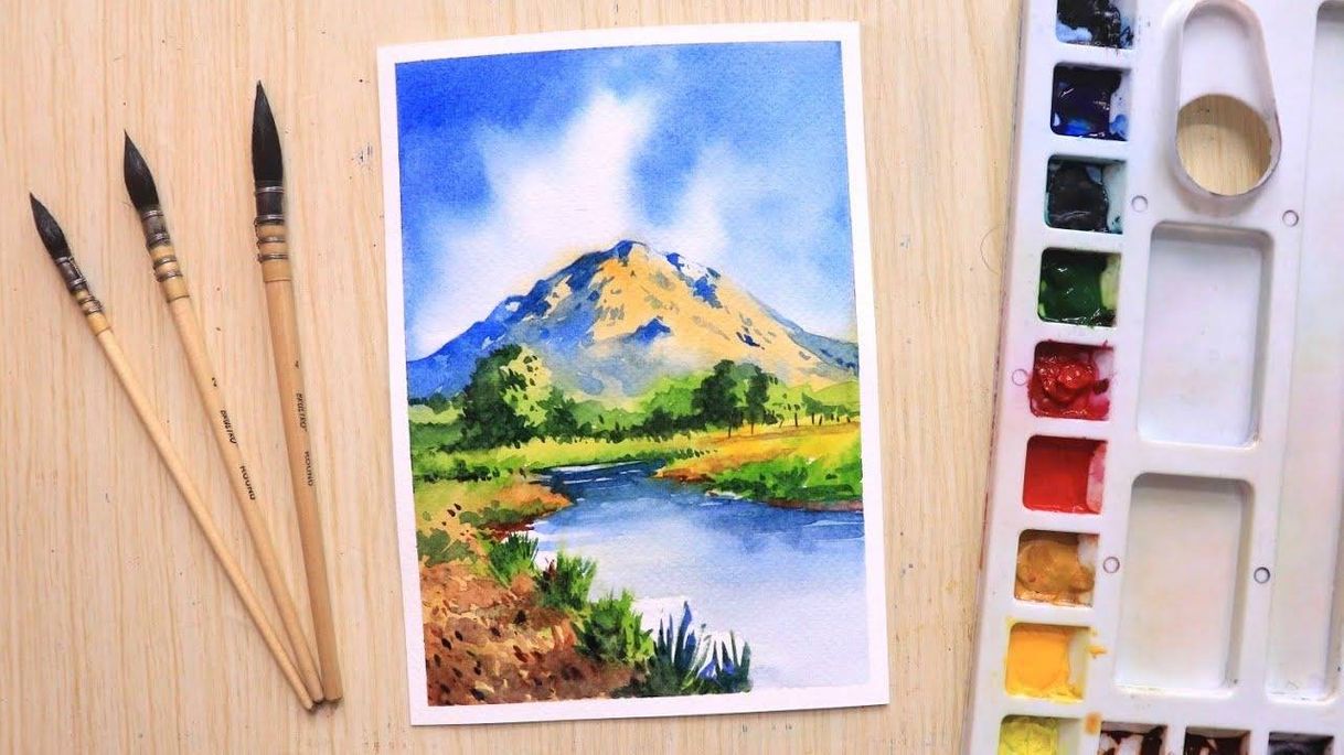 Fashion Watercolor painting for beginners mountain landscape step...