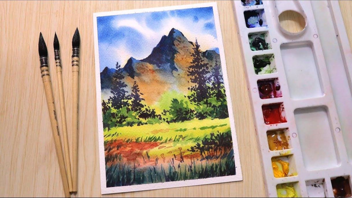 Fashion Watercolor painting of beautiful mountain landscape...