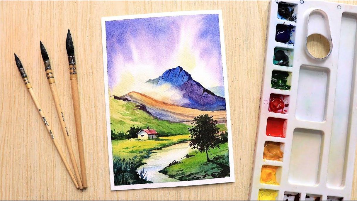 Social Watercolor painting for beginners mountain landscape easy...