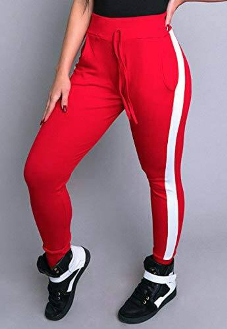 Fashion Calça Ribana MVB Modas Moletom Listra Feminina Cintura Alta
