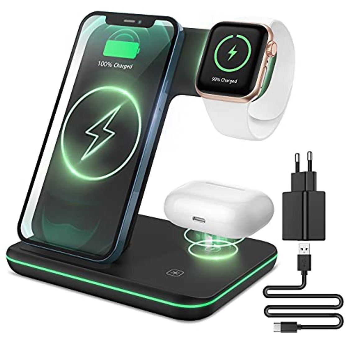 Electrónica CAVN 3 en 1 Cargador Compatible con Apple Watch & AirPods, Cargador