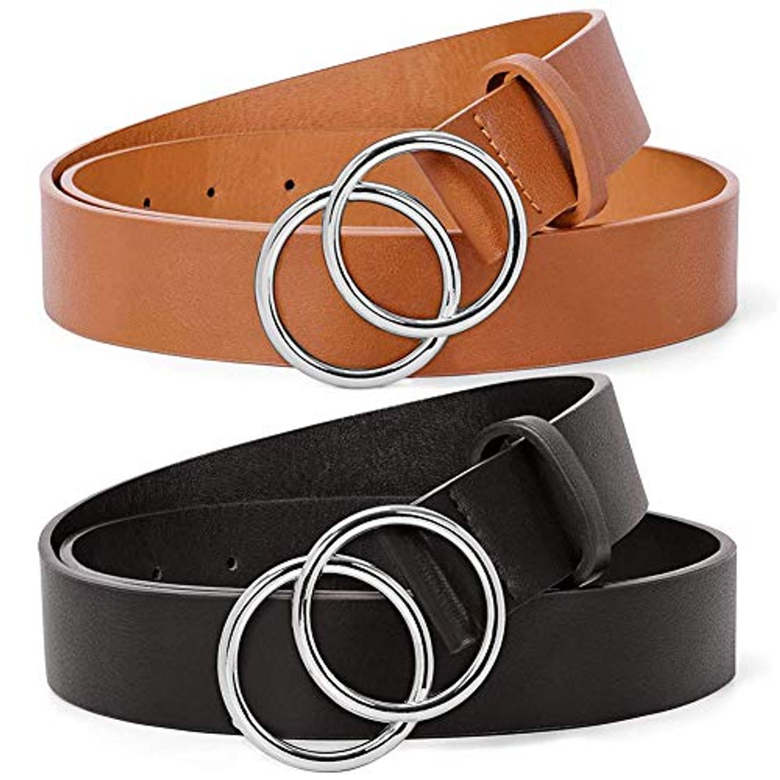 Social BESTZY Cinturón De Jeans 2pcs Cinturón de Mujer Monocolor con Hebilla de Anillo Vintage Cinturón Ancho Vestidos Decorativa Cinturones de Mujer Elásticos de Cincha