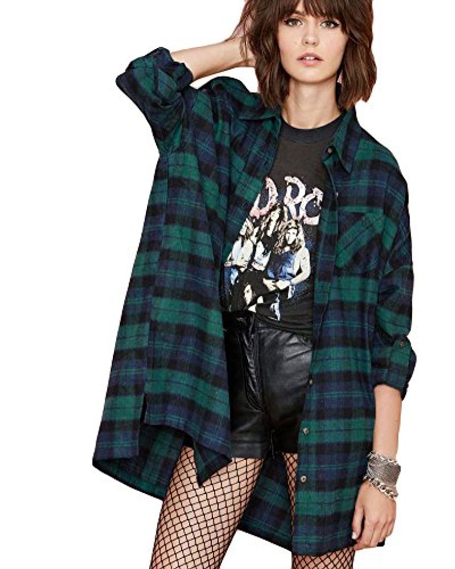 Social Romacci Mujer Camisa a Cuadros Blusa Algodón de Manga Larga Casual Camisetas