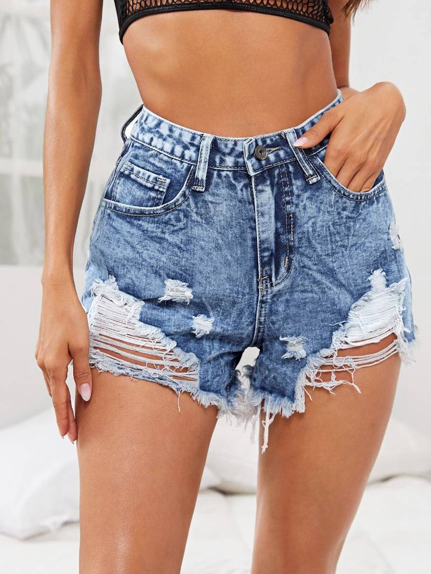 Moda Azul Rasgado ocasional Short Jeans
