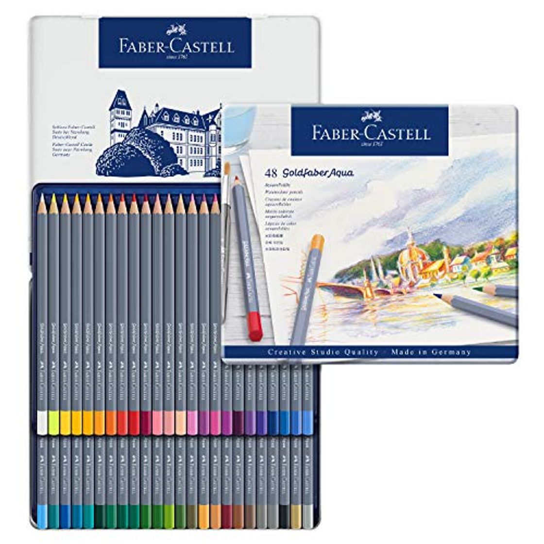 Product Faber-Castell 114648 - Estuche de metal con 48 ecolápices acuarelables hexagonales Goldfaber