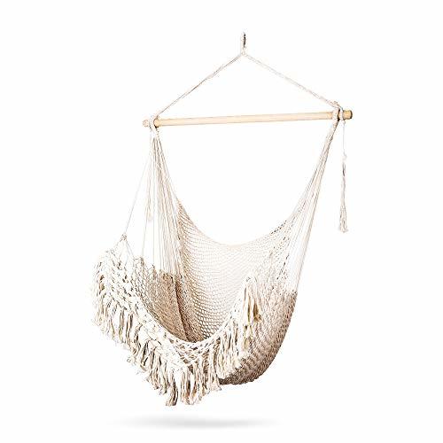 Social Holifine Silla Hamaca Colgante Tejida en Macramé para Jardin/Interior/Exterior con Travesaño