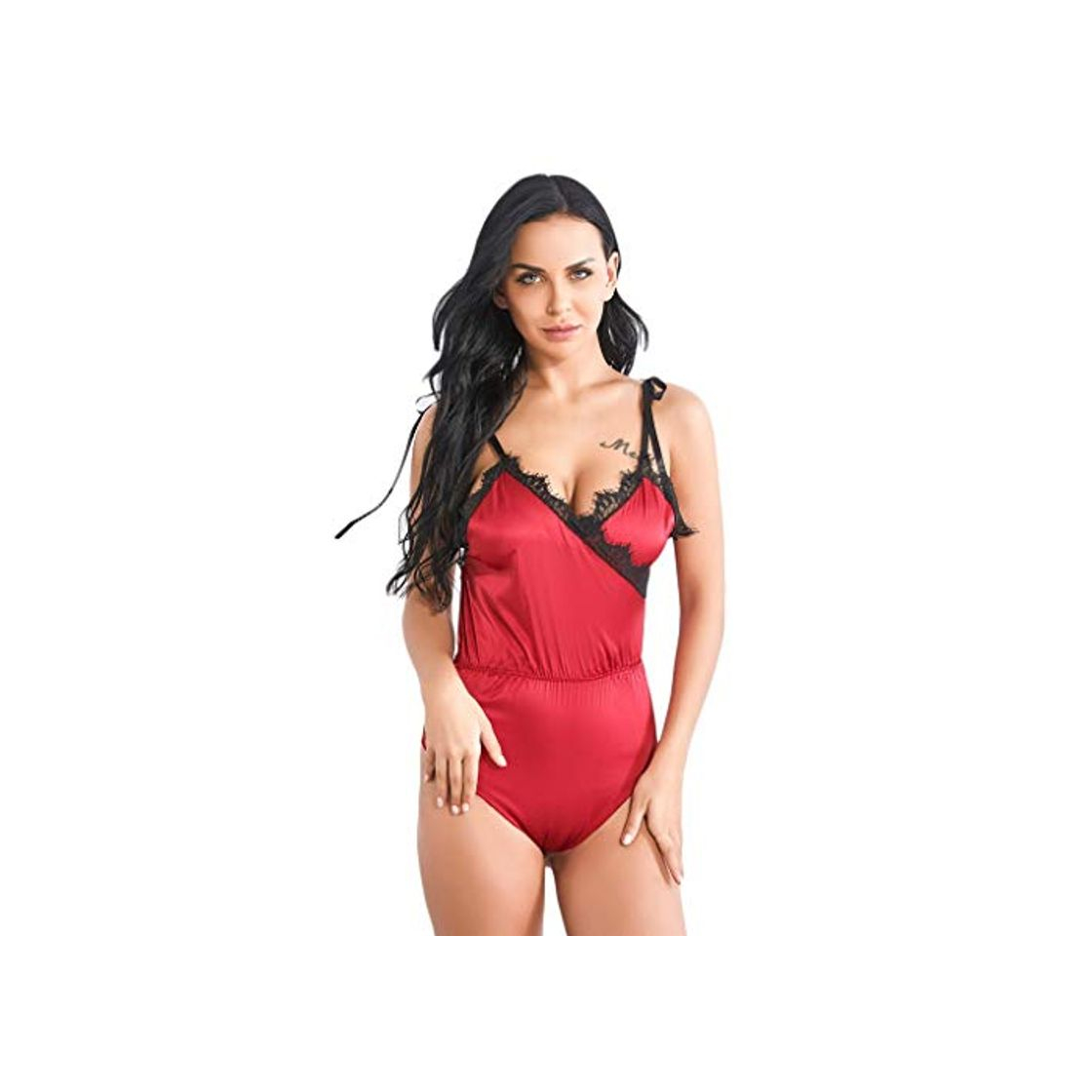 Moda TIFIY Mujer Sexy Primavera Verão De Seda Rendas De Cetim Pijamas Pijama Lingerie Sem Encosto Bodysuit