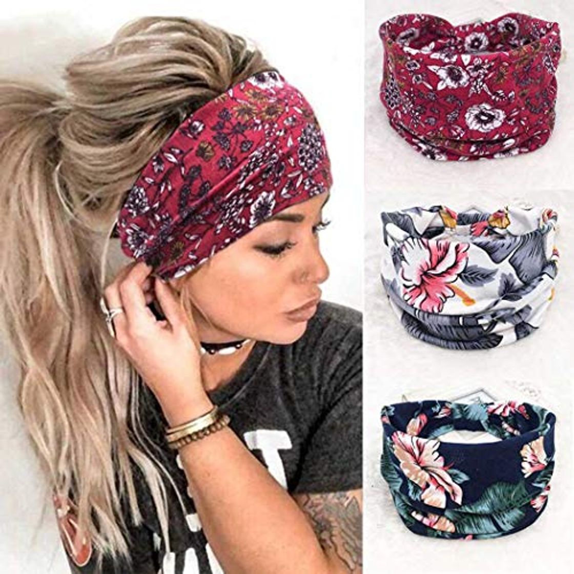 Moda Zoestar Pañuelos anchos boho para la cabeza, con estampado elegante, para yoga,